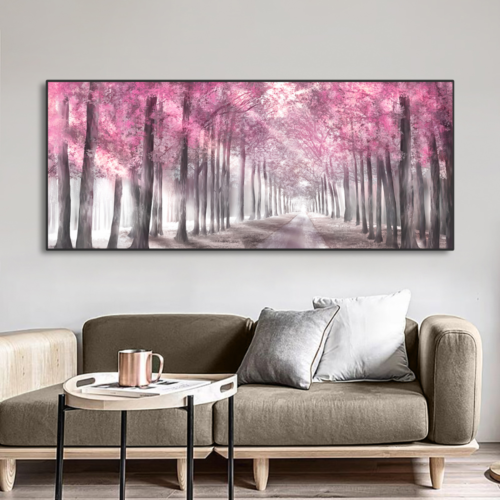 Wall Decor Lighting Tree - Scandinavian Light Shadow Pink Trees Canvas