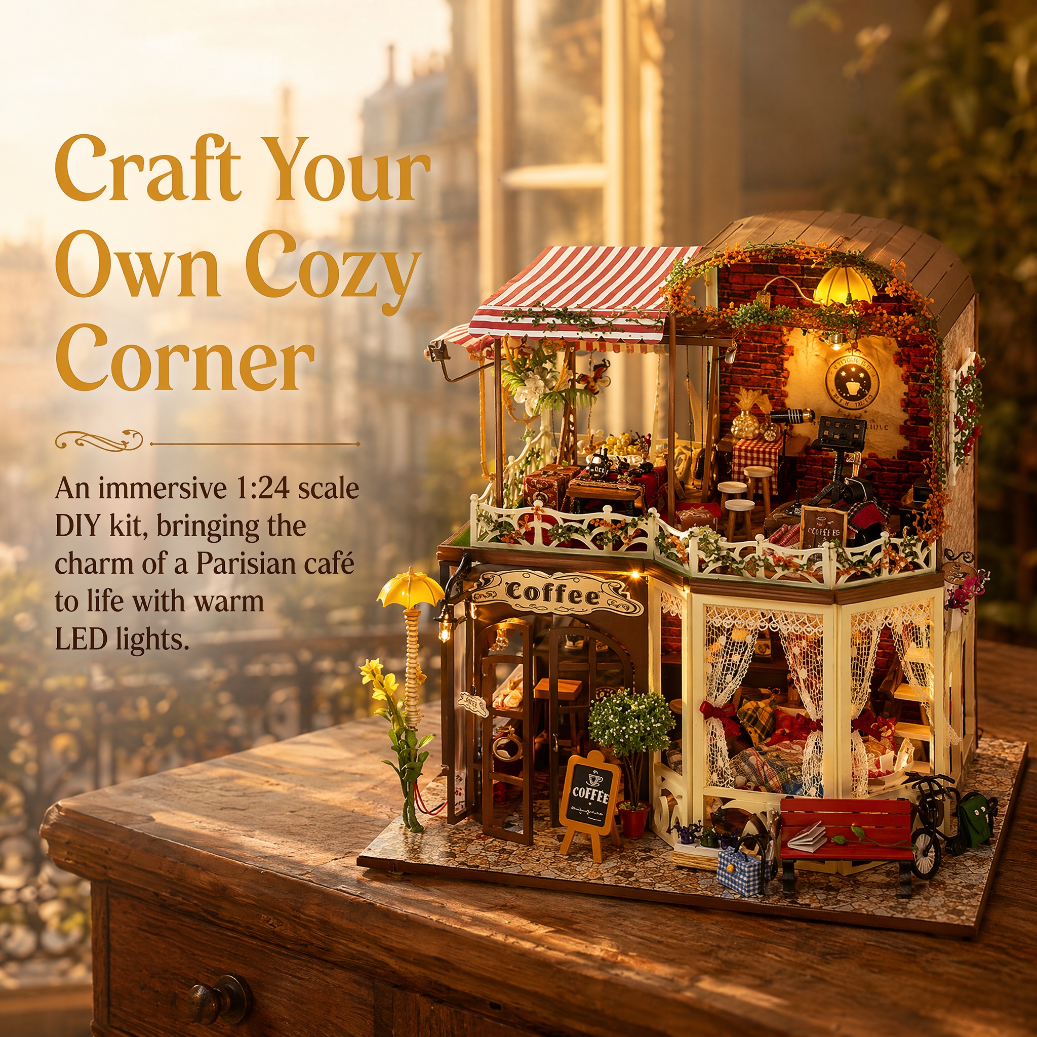 Lighting Home Decor Products - DIY Miniature Dollhouse 2-Story Coffee Shop,