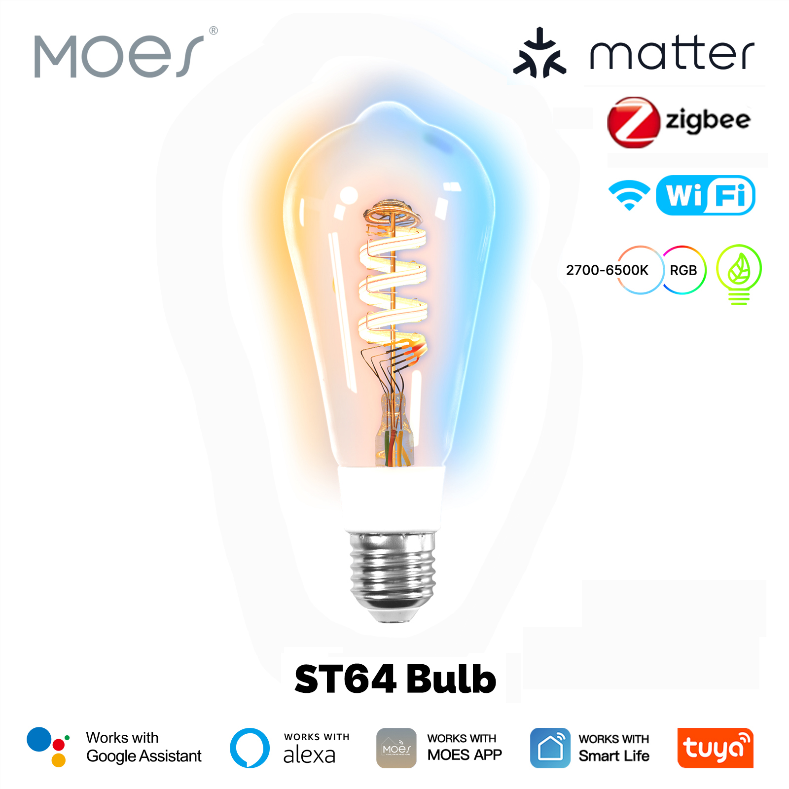 Colour Changing Bulb - MOES Tuya Smart LED Bulb WiFi/Zigbee/Matter
