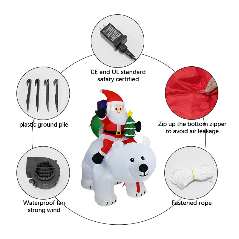 Yard Lighting Decor - Movable Bear Santa Christmas Inflatable Yard
