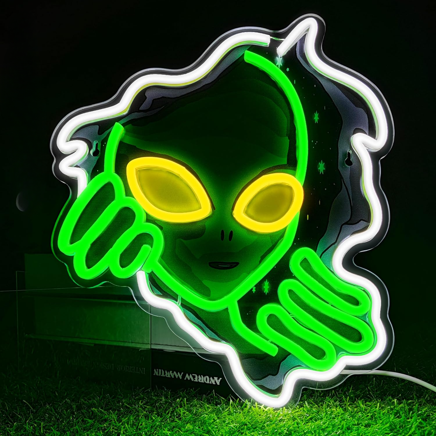 Outdoor Lighting Decor Ideas - Alien Face Neon Sign Green Glow