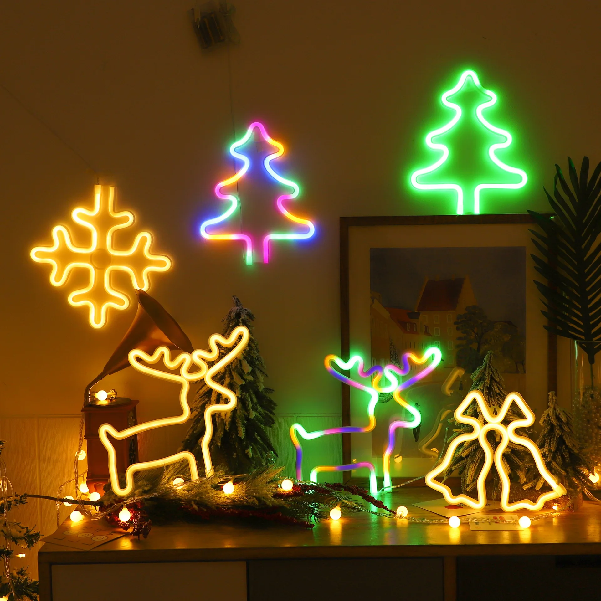 Wall Decor Lighting Tree - LED Christmas Socks Neon Sign Light