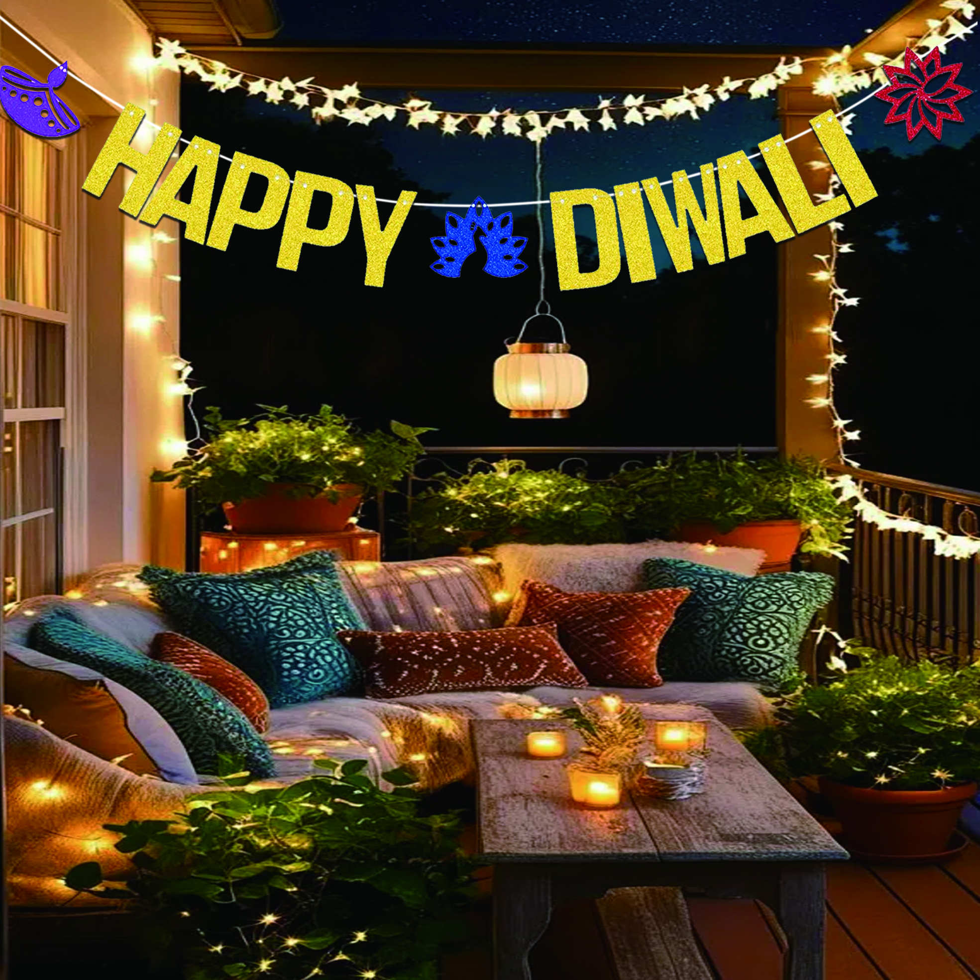 Gold Glitter Happy Diwali Bann - Lighting Decoration For Diwali 리뷰 및 가격