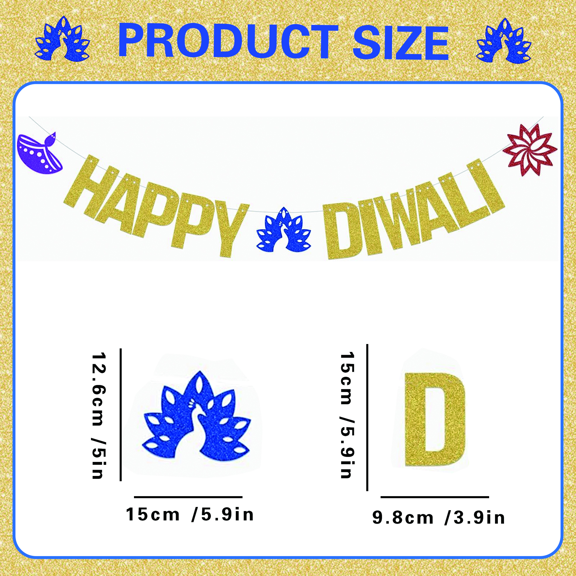 Gold Glitter Happy Diwali Bann - Lighting Decoration For Diwali 리뷰 및 가격