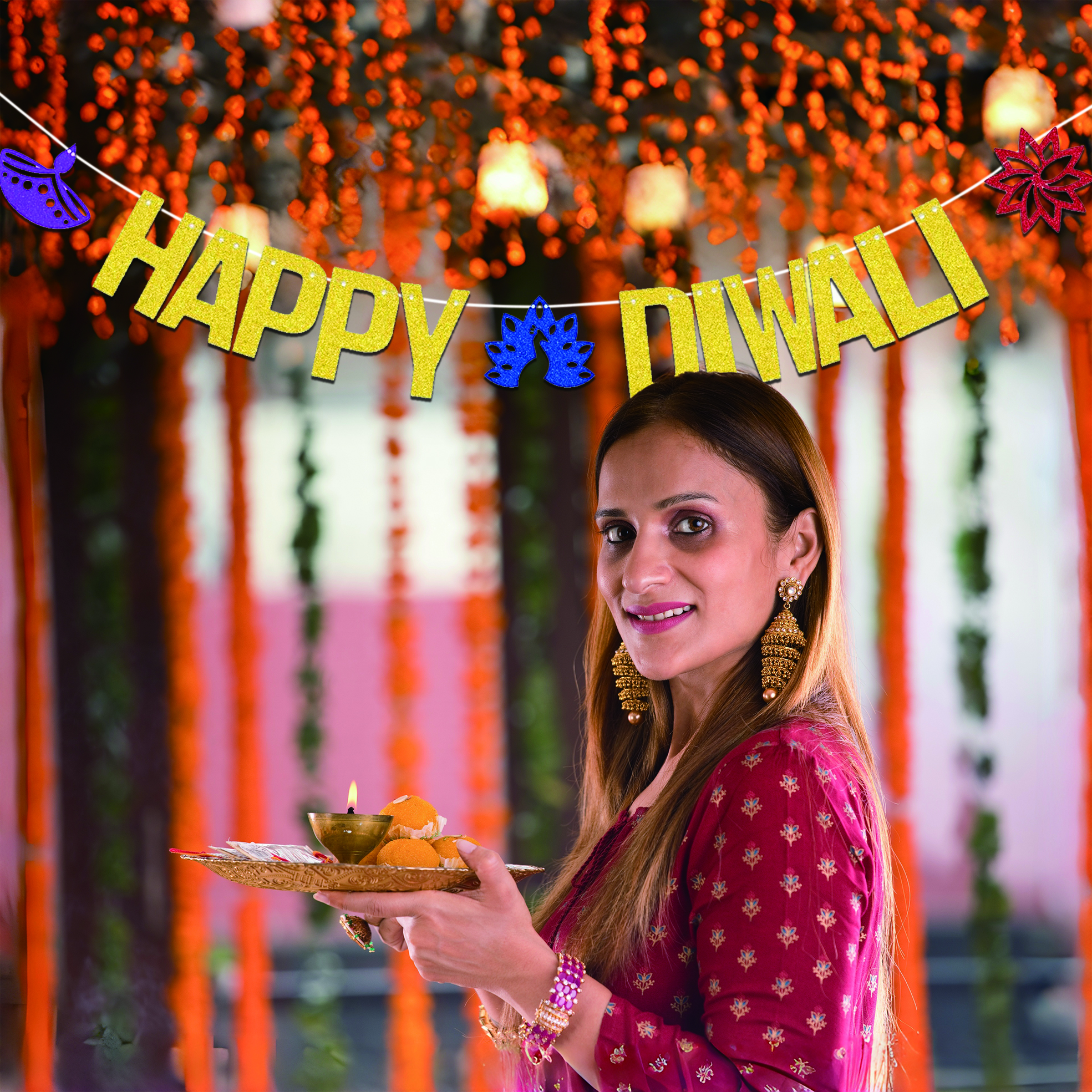 Gold Glitter Happy Diwali Bann - Lighting Decoration For Diwali 리뷰 및 가격