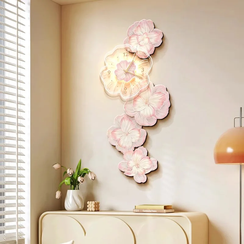 Pink Flower Light Luxury Wall  - Lighting Home Decor Wall Clocks 리뷰 및 가격