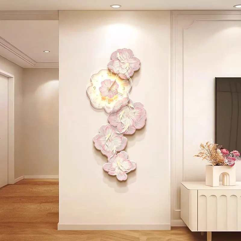 Pink Flower Light Luxury Wall  - Lighting Home Decor Wall Clocks 리뷰 및 가격