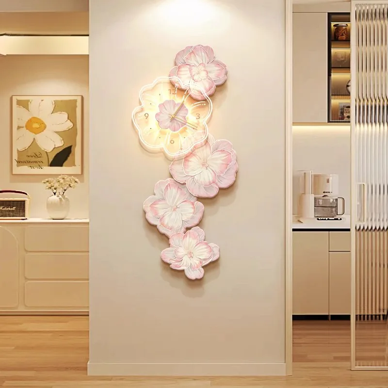 Pink Flower Light Luxury Wall  - Lighting Home Decor Wall Clocks 리뷰 및 가격