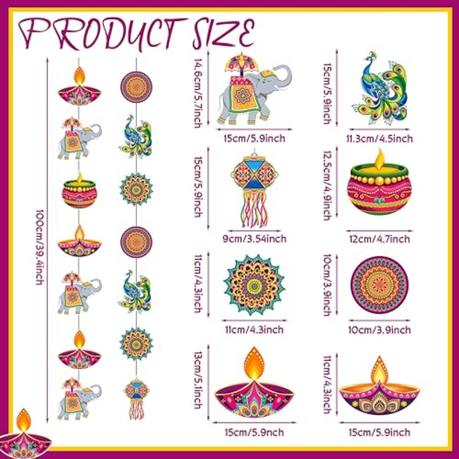 8 Pcs Happy Diwali Hanging Dec - Lighting Decoration For Diwali 리뷰 및 가격