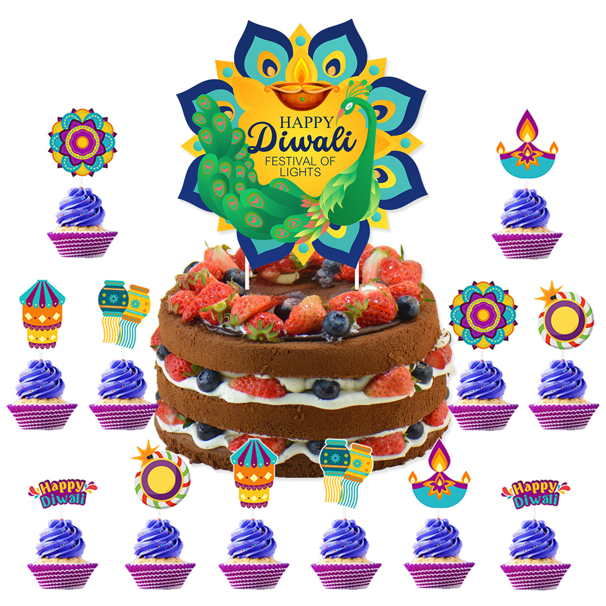Diwali Theme Cake Decoration,H - Lighting Decoration For Diwali 리뷰 및 가격