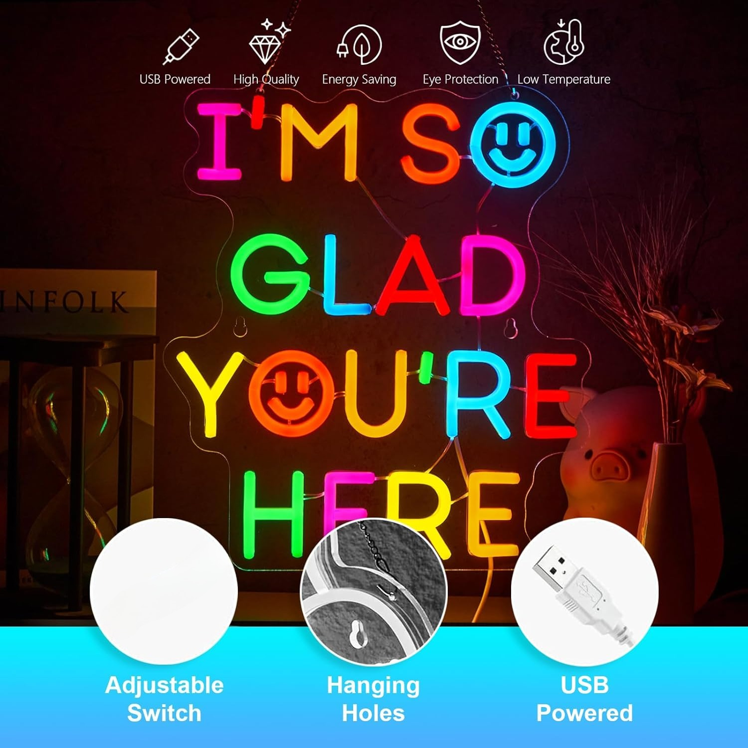  I'm So Glad You‘re Here Neon - Wall Decor Lighting 리뷰 및 가격