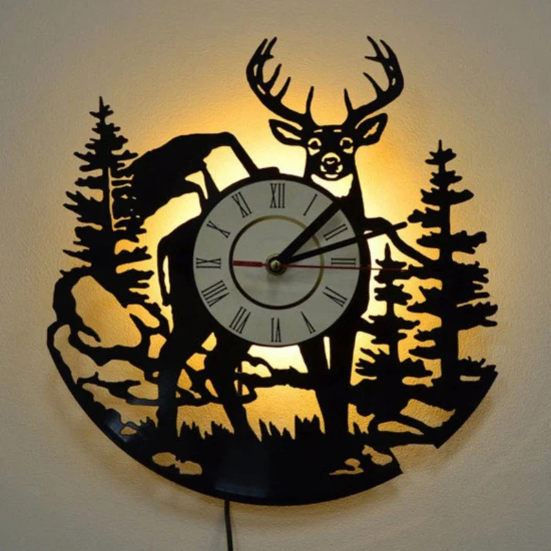 Forest Deer Vinyl Record Wall  - Lighting Home Decor Wall Clocks 리뷰 및 가격