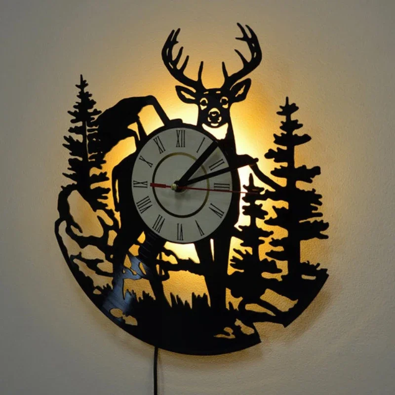 Forest Deer Vinyl Record Wall  - Lighting Home Decor Wall Clocks 리뷰 및 가격