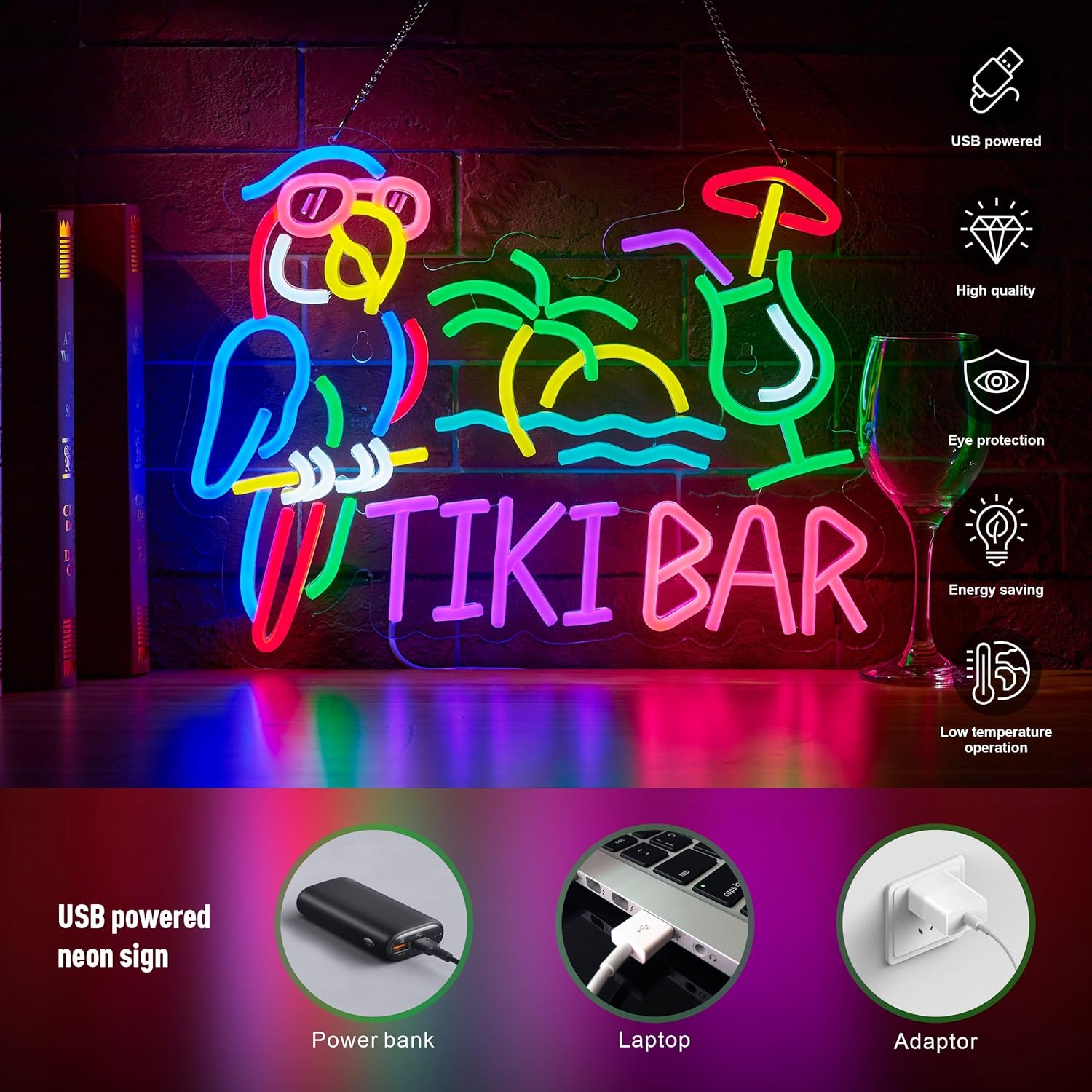 Tiki Bar Parrot Palm Tree Neon - Wall Decor Lighting 리뷰 및 가격