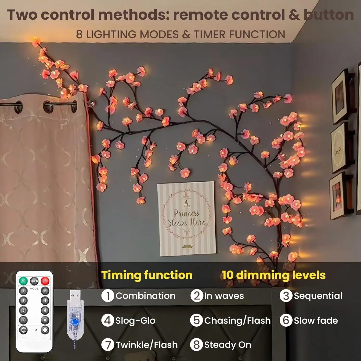 Cherry Blossom Willow Vine Twi - Wall Decor Lighting Tree 리뷰 및 가격